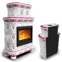 КимрПечь Изразцовый камин Медальон пристенный двухъярусный Сакура (топка: Ладья-600) (топка: Ладья-600)