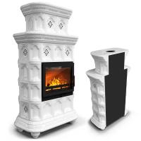 КимрПечь Камин с изразцами Истра пристенный двухъярусный Белый (комплектация: Ладья-600)