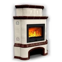 КимрПечь Печь для дачи на дровах длительного горения Прованс с дровником угловой двухъярусный Шоколад (топка: Ладья-600)