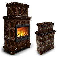 КимрПечь Изразцовый камин Медальон центральный двухъярусный Каштан (топка: Ладья-600) (топка: Ладья-600)