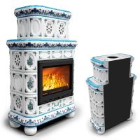 КимрПечь Изразцовый камин Медальон пристенный двухъярусный Незабудки (топка: Ладья-700) (топка: Ладья-700)