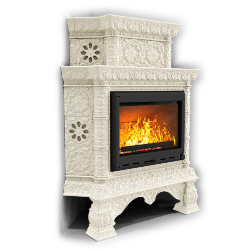 КимрПечь Изразцовая печь Кострома угловой двухъярусный Ваниль (топка: Ладья-700)