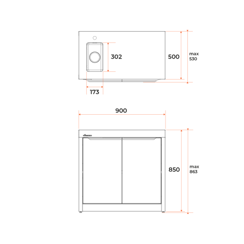 Тумба с мойкой Gratar Expert ETU 900M