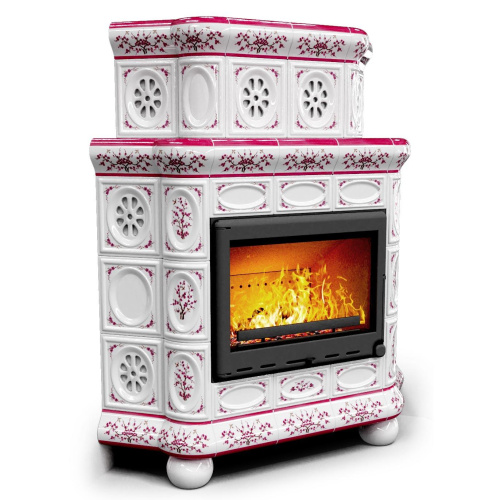 КимрПечь Изразцовый камин Медальон угловой двухъярусный Сакура (топка: Ладья-600)