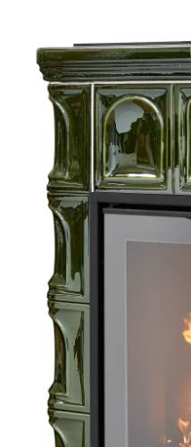 Печь-камин ABX Britania KPI, кафельный цоколь - вставка КОМБО, с допуском воздуха извне