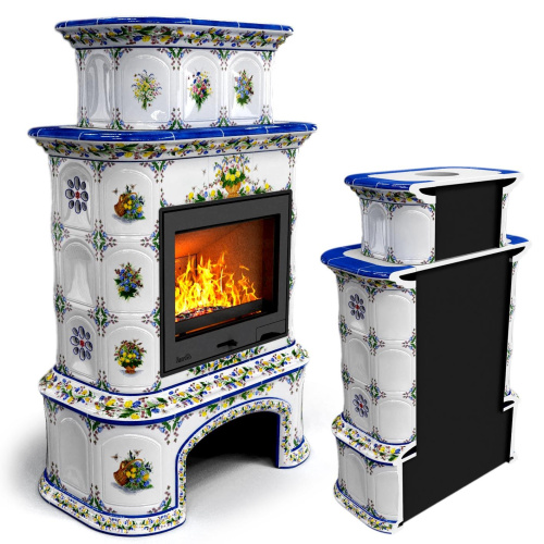 КимрПечь Прованс с дровником пристенный двухъярусный Луг (топка: Ладья-700)